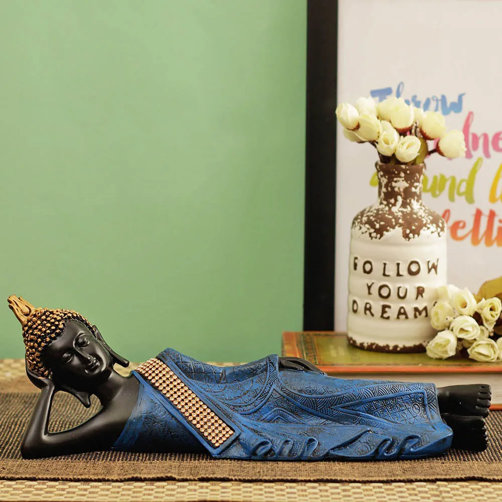 Blue & Black Sleeping Buddha Decorative Showpiece
