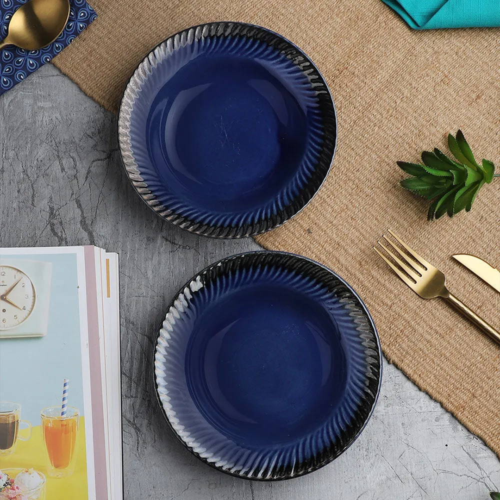 Blue Ceramic Hand-Painted Pasta Plate Set Of 2