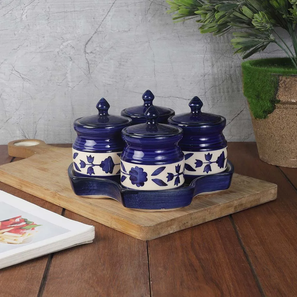Blue Ceramic Handcrafted Multipurpose Storage Container Set Of 3