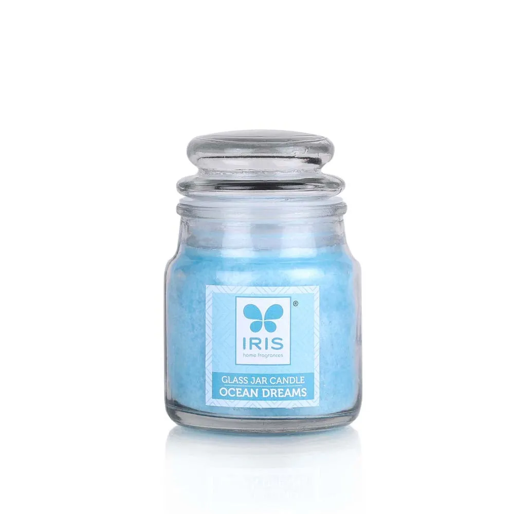 Blue Coloured Premium Ocean Dream Scented Glass Jar Candle
