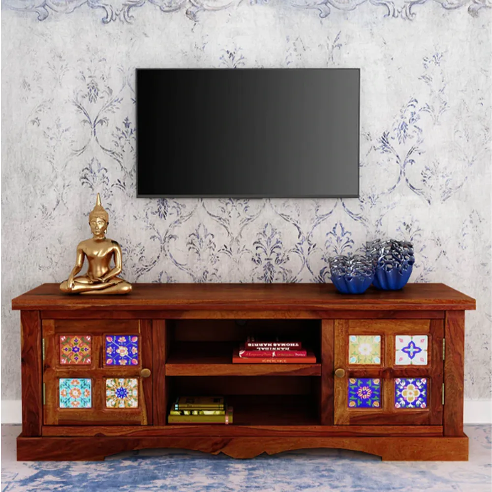 Blue Crafted Blocks Designer Sheesham Wood T.V Unit