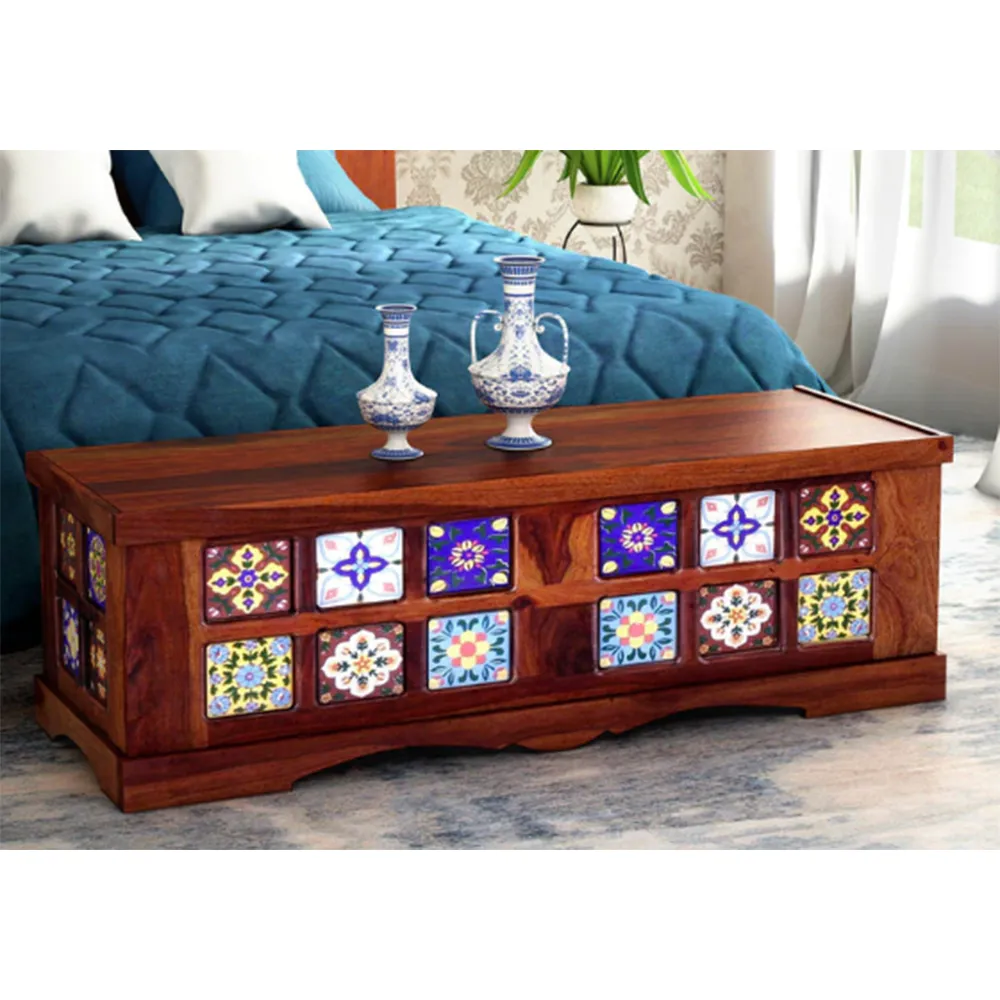 Blue Crafted Vibrant Designer Sheesham Wood Trunk Box