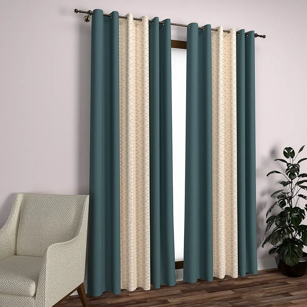 Blue & Cream Minimalist Floral Designer Layered Door Curtain