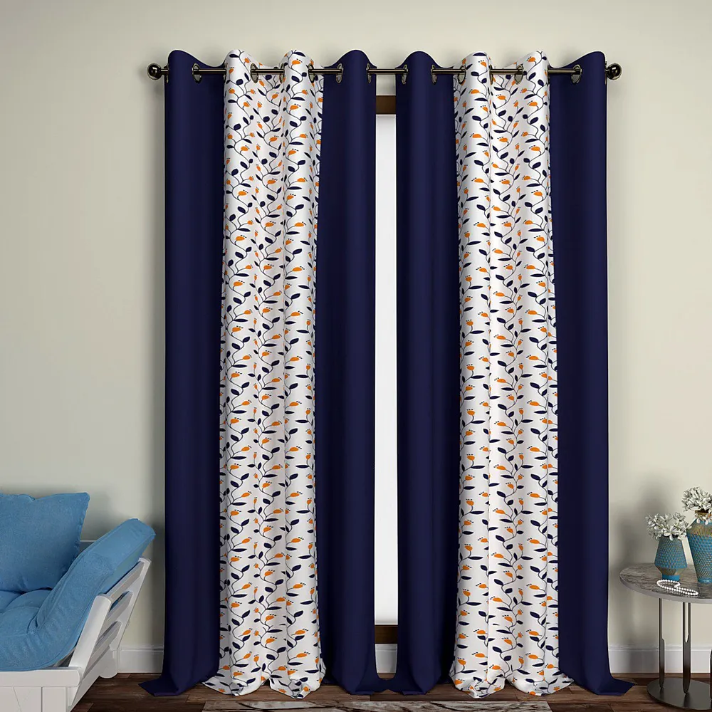 Blue Layered Rising Stems Designer Window Curtain