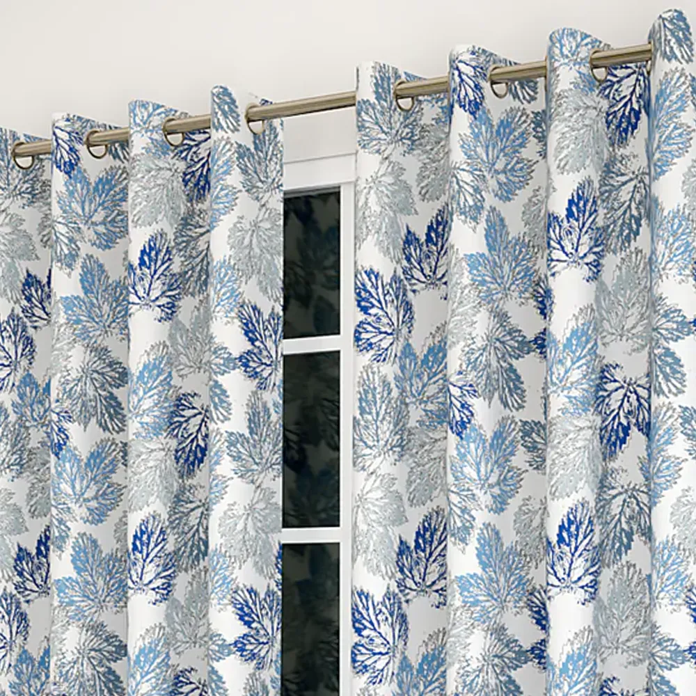 Blue Leaves Bunch Printed Designer Curtain