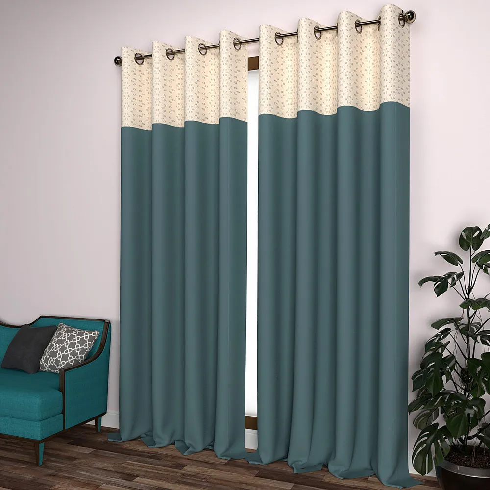 Blue Minimalist Floral Semi-Designer Door Curtain