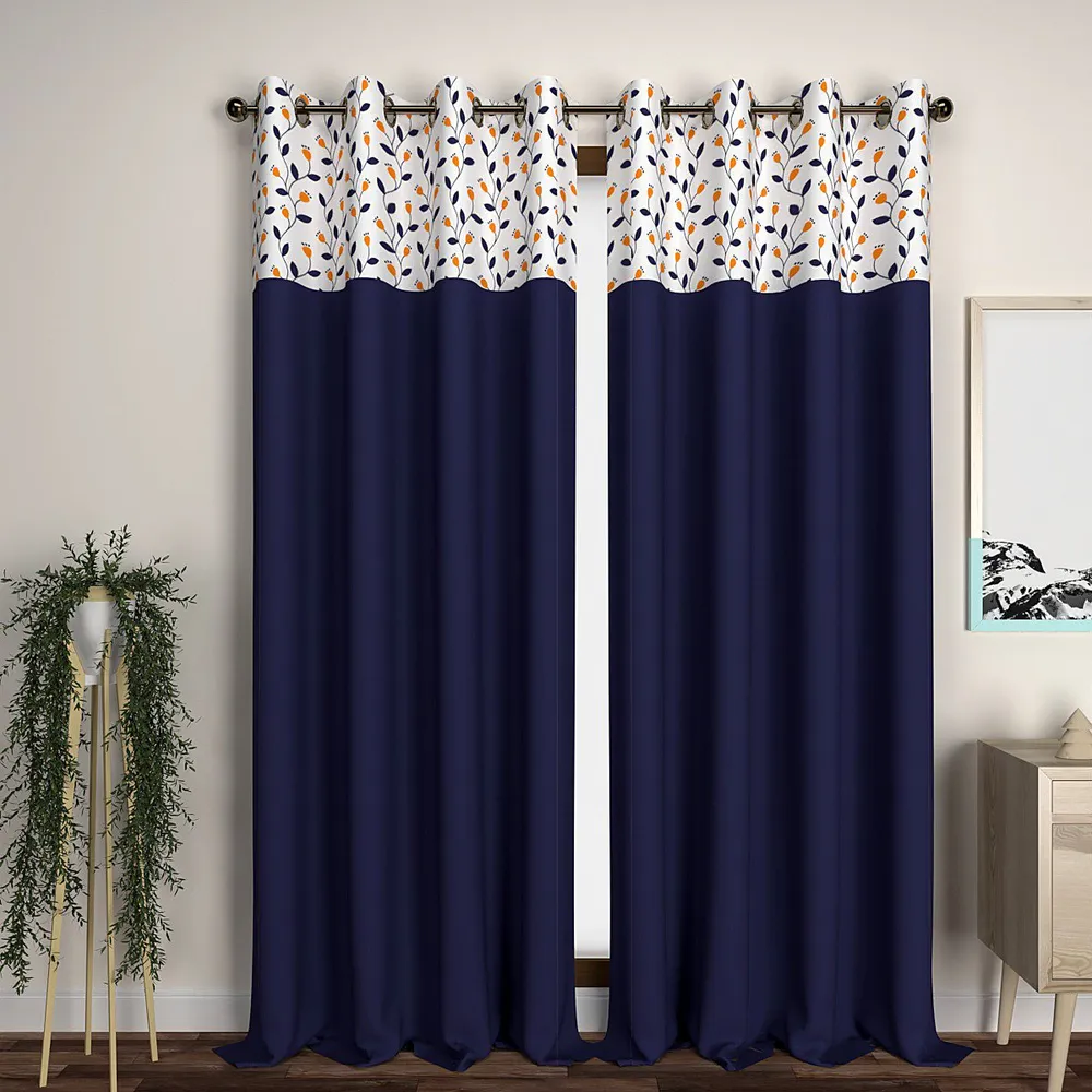 Blue Rising Stems Semi-Designer Window Curtain