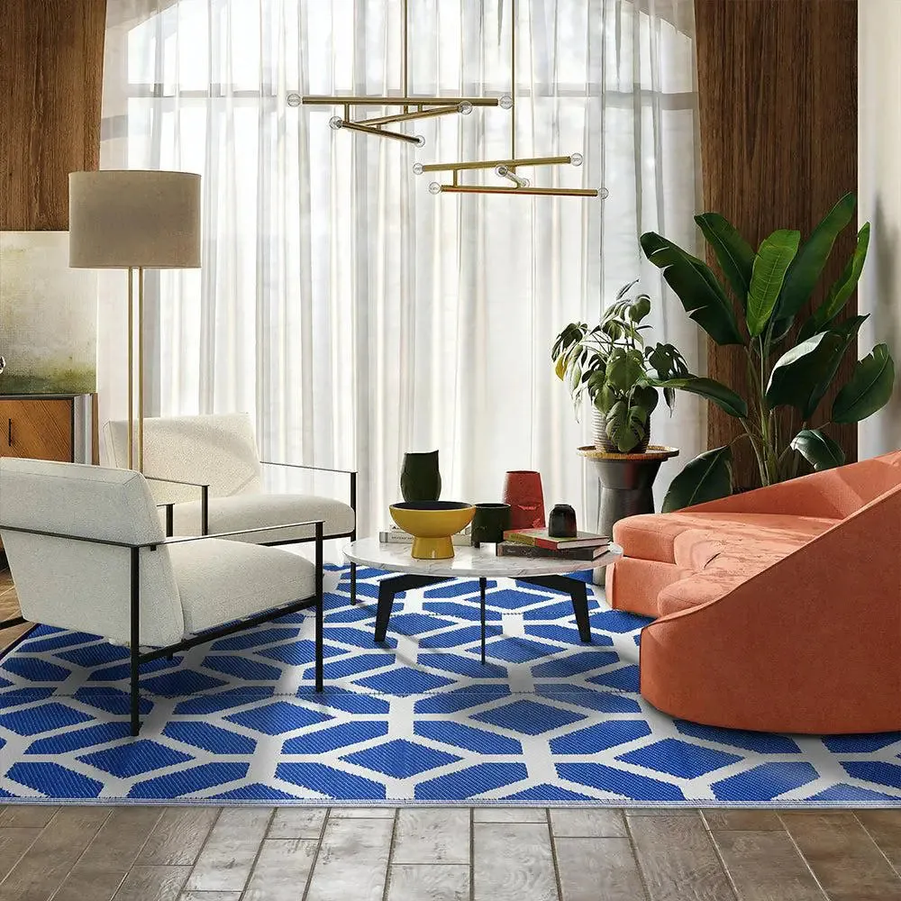 Blue & White Tessellation Pattern Big Floor Mat