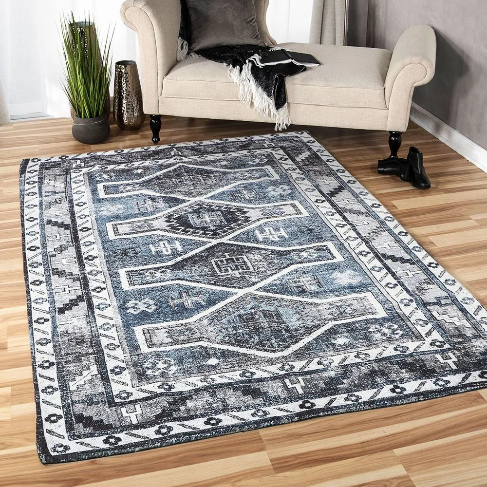 Bluish Grey Modern Abstract Digital Printed Polyester Rug