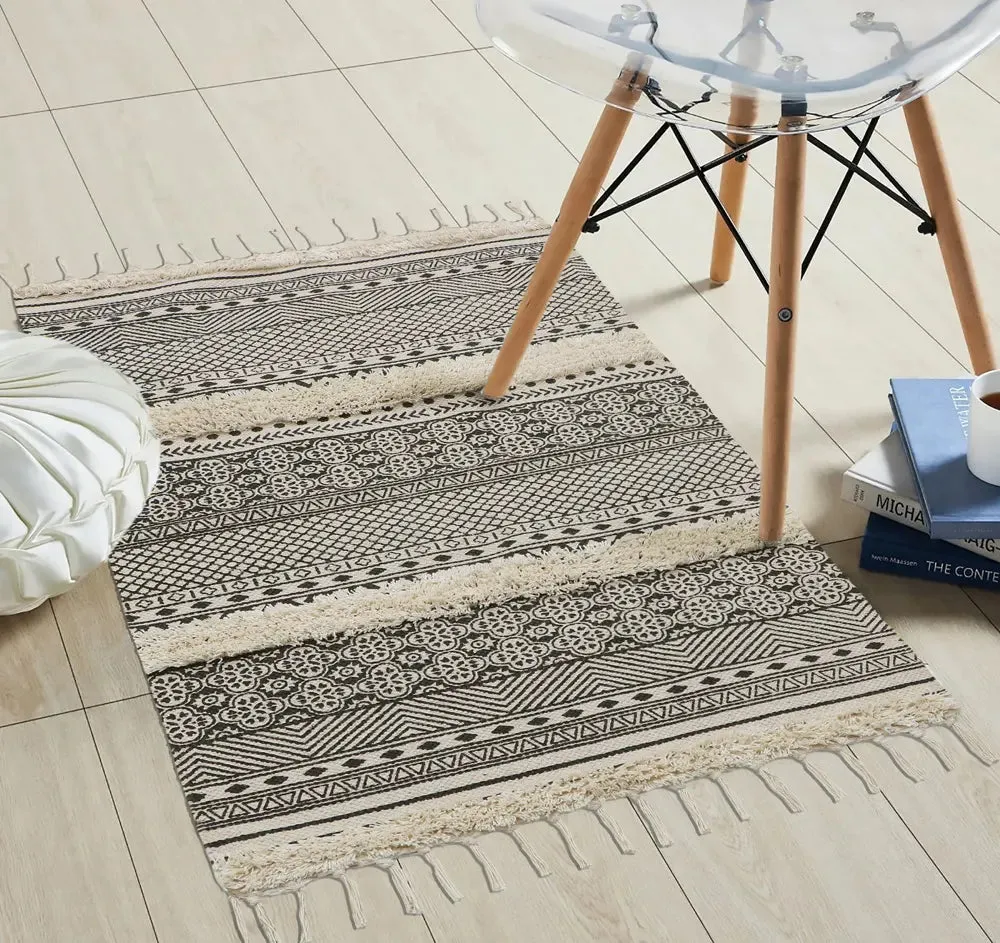 Bohemain Handmade Tufted Grey 100% Cotton Non-Slip Washable Area Rug- 2x3 ft