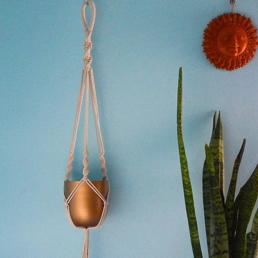 Bohemian Cotton Planter Hanger with Gold Pot