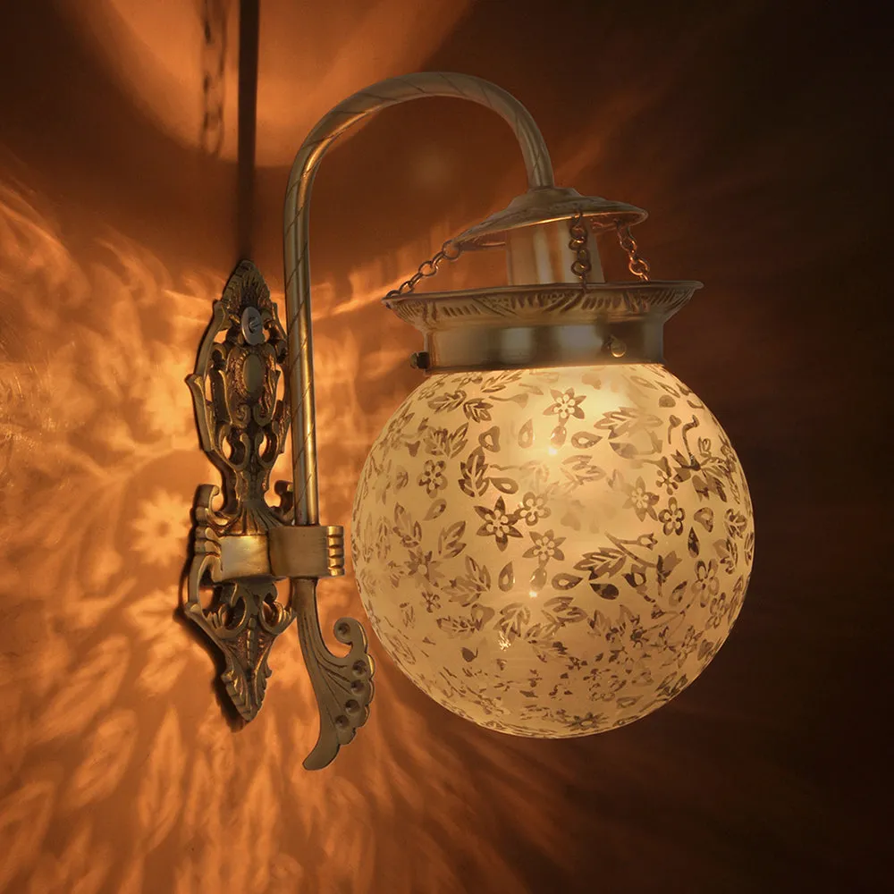 Bowed Globe Golden Fixture White Wall Light