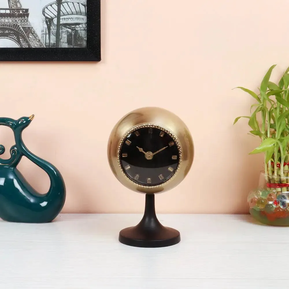 Brass & Black Finish Circular Globe Table Clock