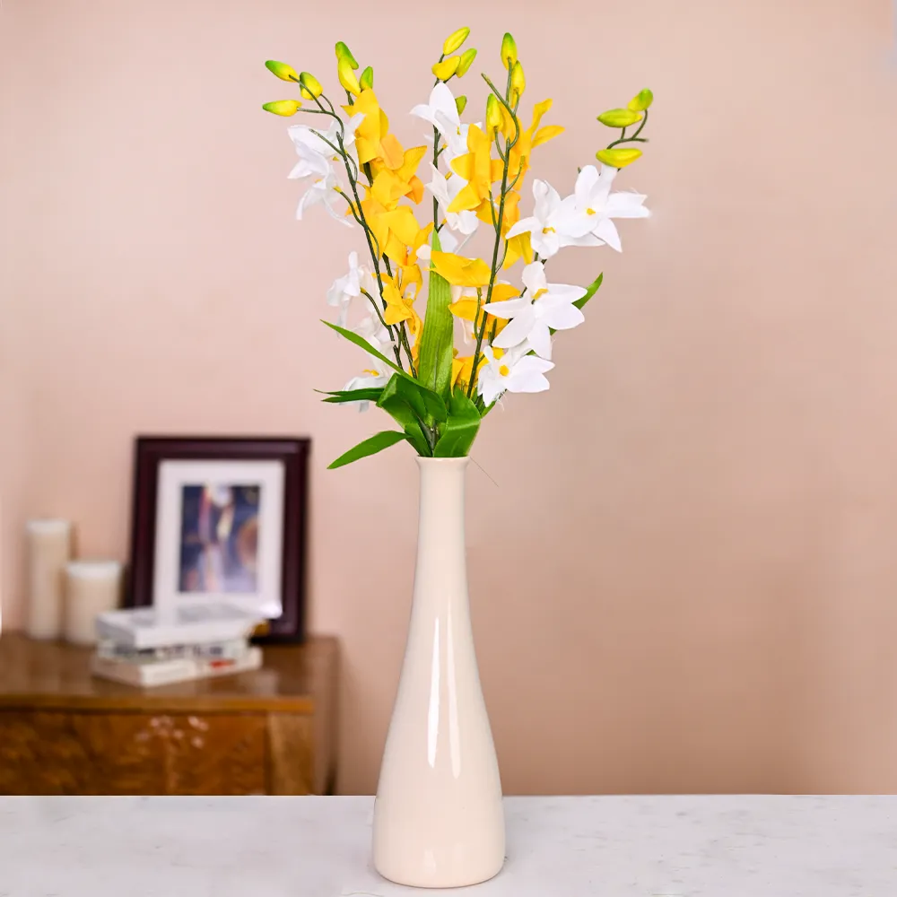 Bright White & Yellow Artificial Orchid Bunch Combo