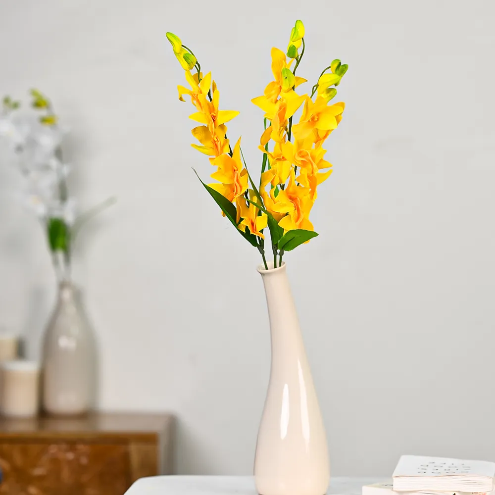 Bright Yellow Artifical Orchid Strands Set Of 2