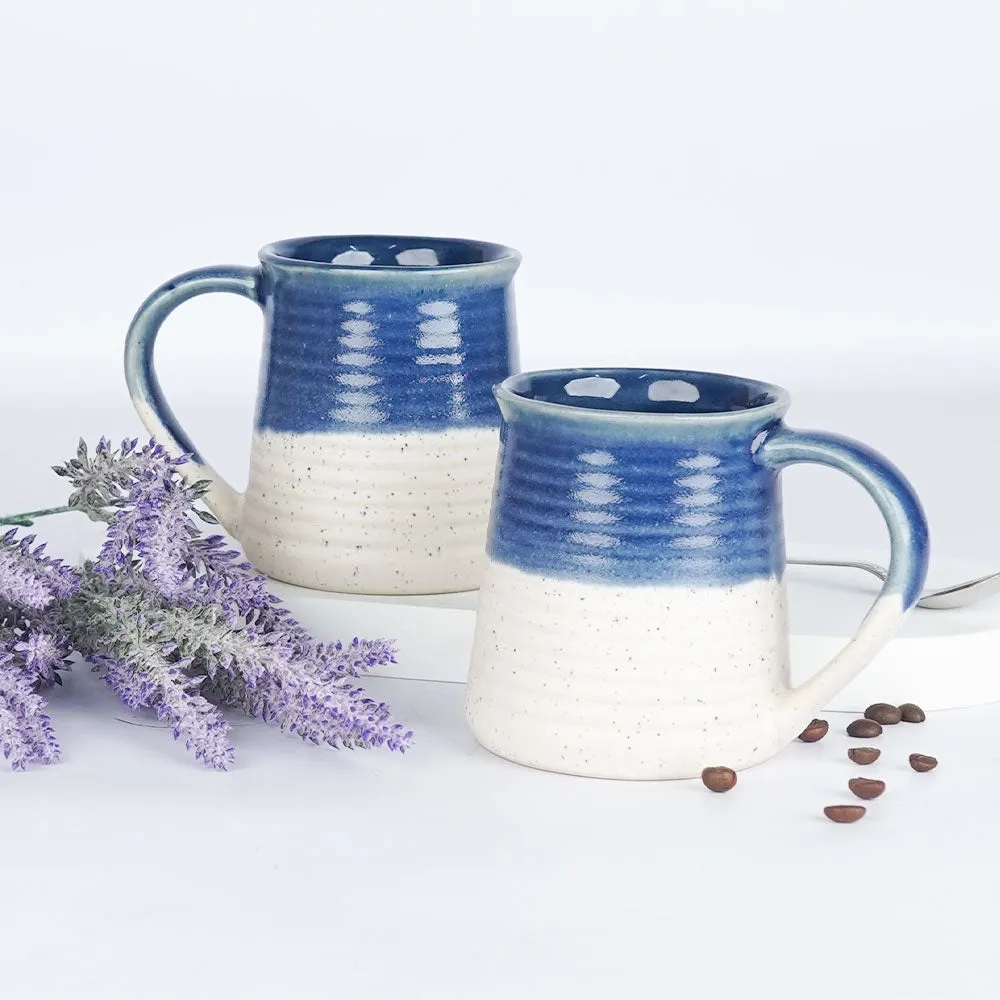Broad Blue Bordered White Ceramic Mugs