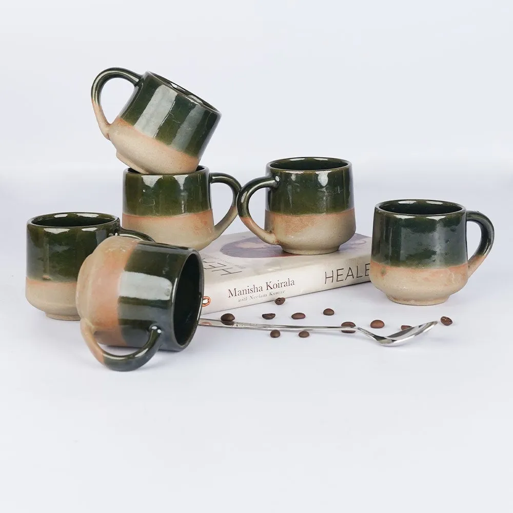 Broad Green Bordered Ceramic Mugs Set of 6