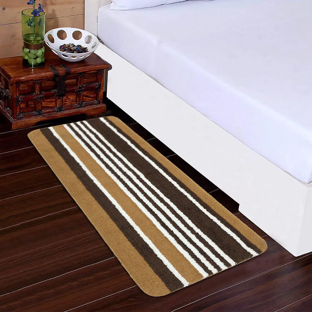 Broad Striped Brown & Beige Quality Polyester Bedside Runner