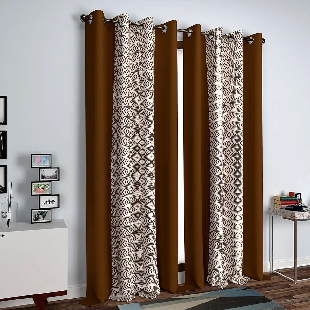 Brown Abstract Designer Layered Door Curtain Medium Single Piece (7ft)
