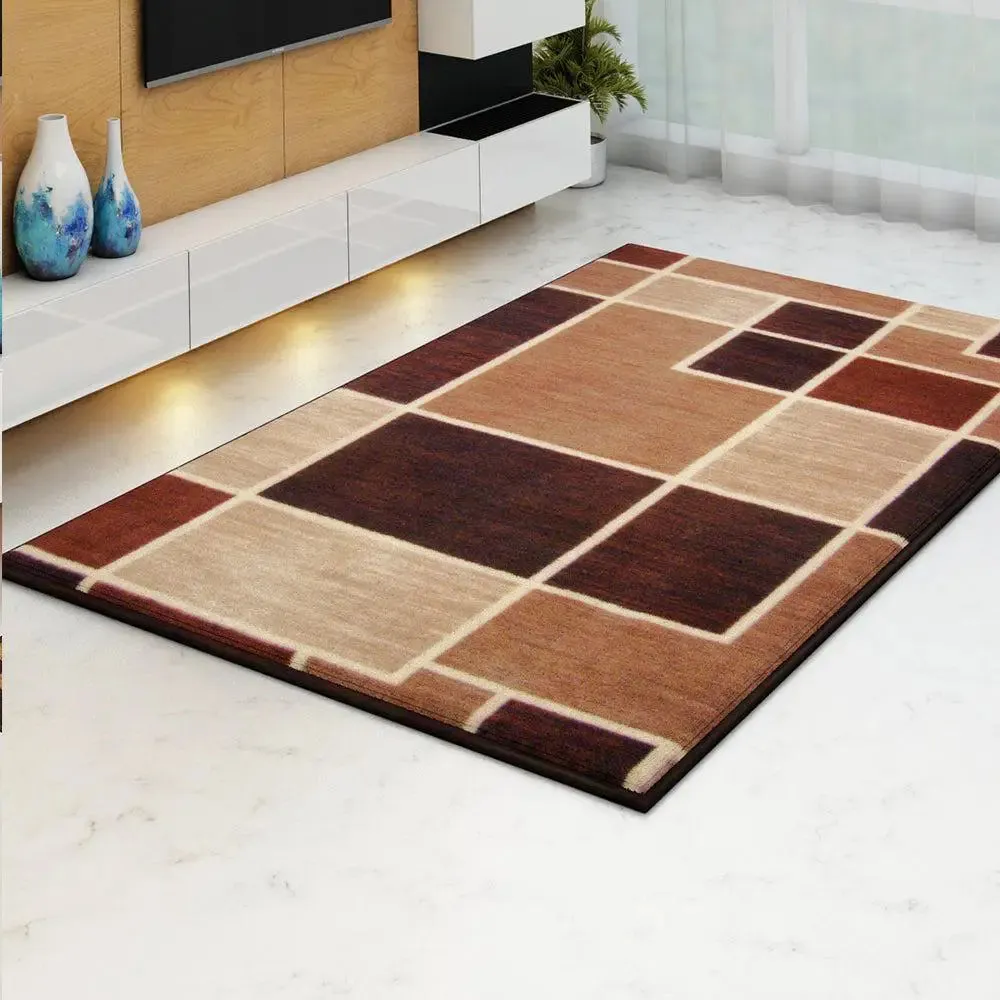 Brown Geometric Boxes Printed Premium Area Carpet ( 3 ft x5 ft & 4 ft x 6 ft )