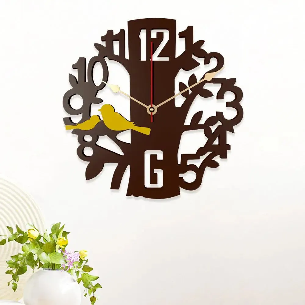 Brown Tree along with Yellow birds Wooden Wall Clock