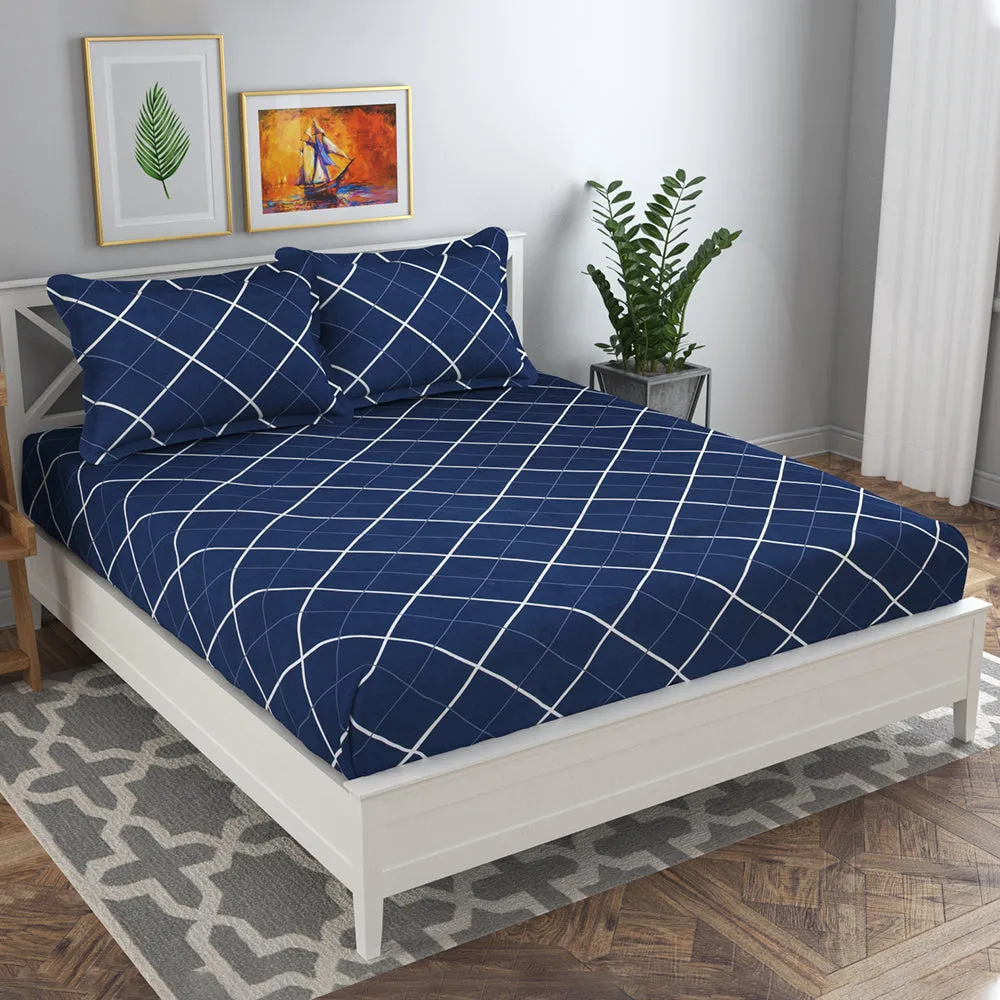 BSB Home Checkered Printed Blue Microfibre Double Bedsheet
