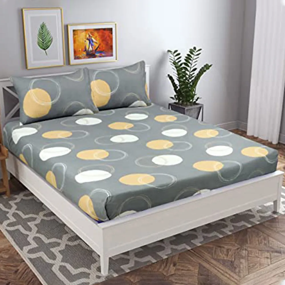 BSB Home Circular Pattern Grey Printed Microfiber Double Bedsheet