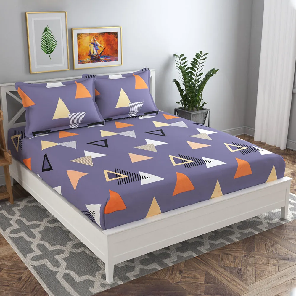 BSB Home Playful Triangles Lilac Printed Microfibre Double Bedsheet