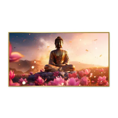 Buddha Amidst the Floral Splendor Canvas Painting