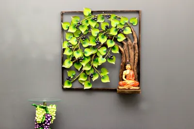 Buddha Sitting on Tree Metallic Wall Art Decor
