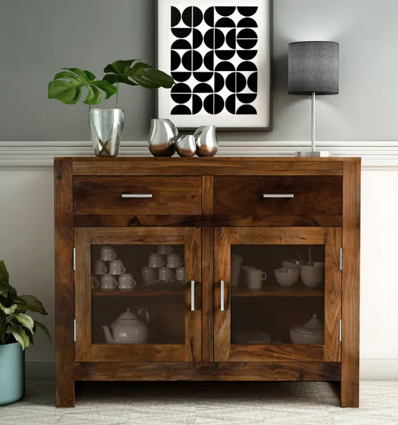 Burnt Wooden Motif Classic Sheesham Wood Cabinet