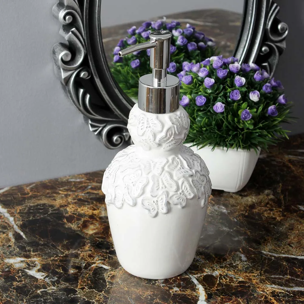 Butterfly Encarved White Liquid Soap Dispenser