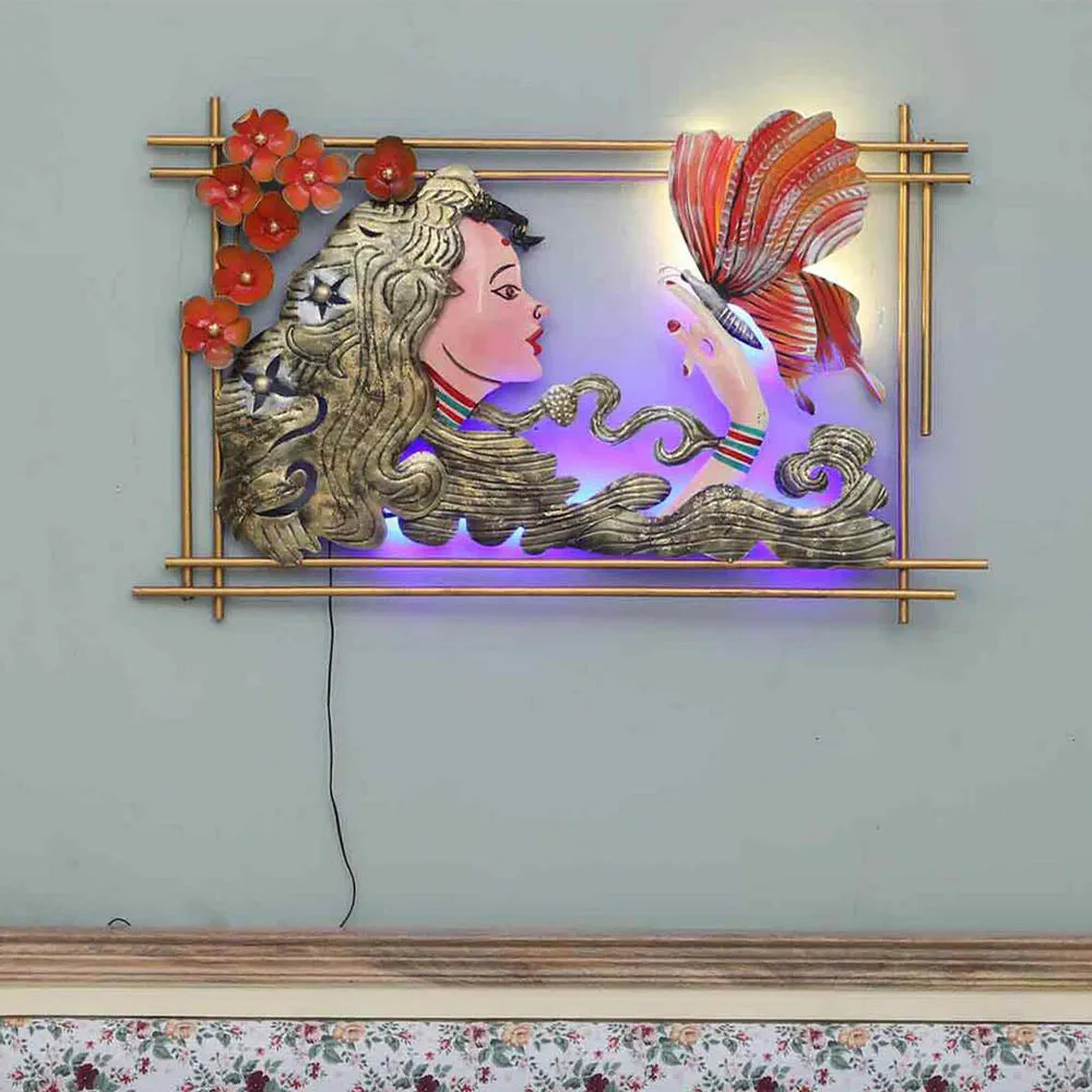 Butterfly Girl Backlit Metal Wall Art