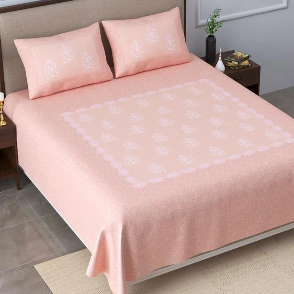 Camellia Floral Cotton Double Bedsheet with Pillow Covers