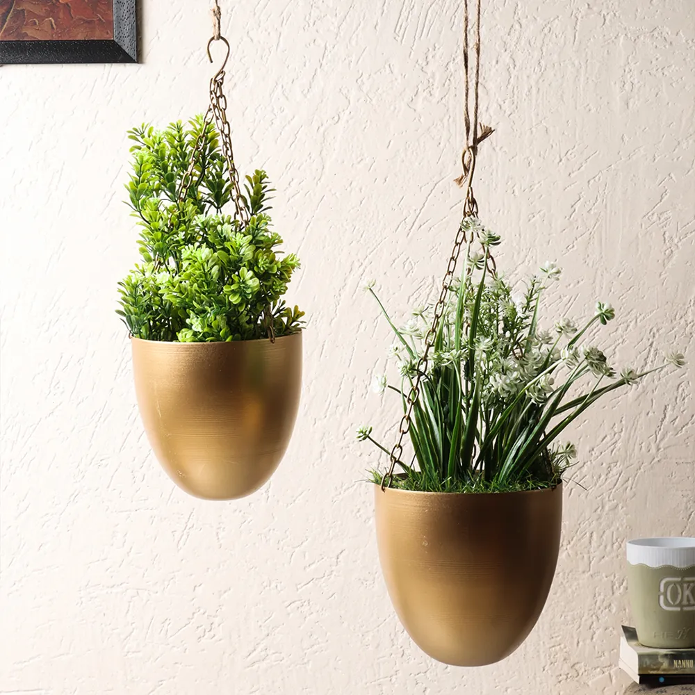 Capsule Shaped Metallic Hanging Planters Set Of 2