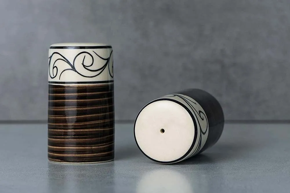 Ceramic Brown & White Kitchen Salt & Pepper Set Of 2