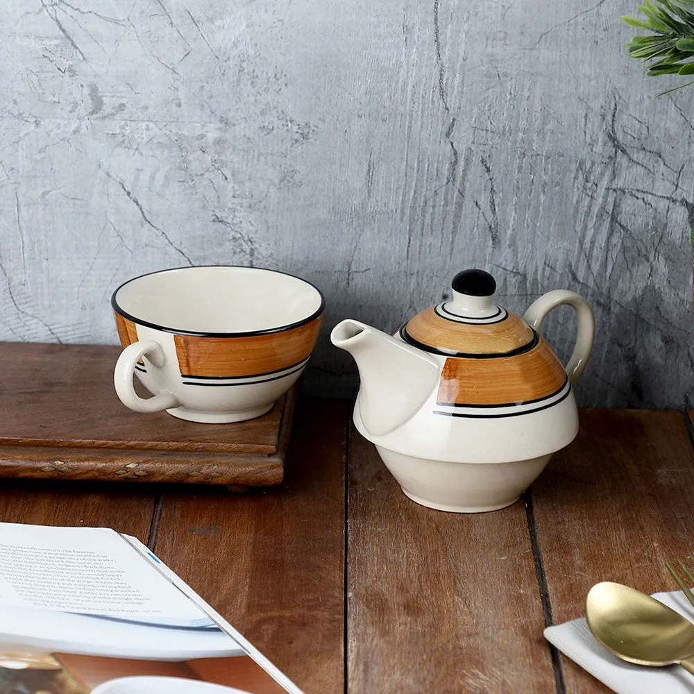 Ceramic Multicolor Kettle & Tea Set Of 2