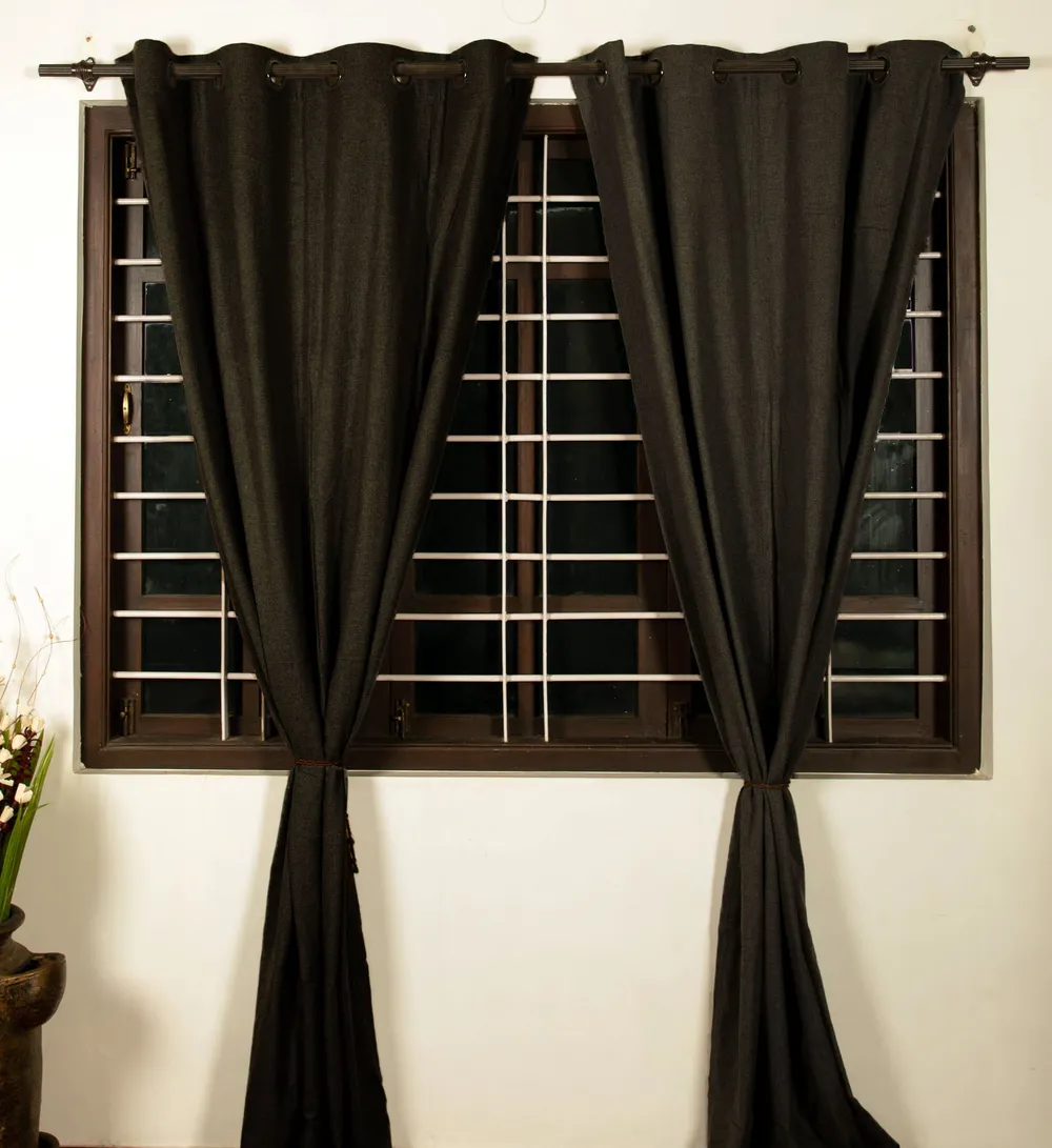 Charcoal Grey Woven Black Out Door Curtains