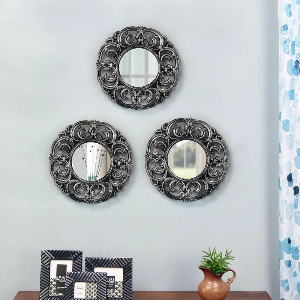 Charcoal Traditional Designer Wall Clock & Mirror Set Of 3