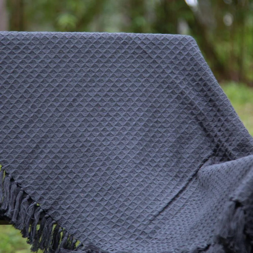Charcoal Waffle-knit Cotton Blanket Throw