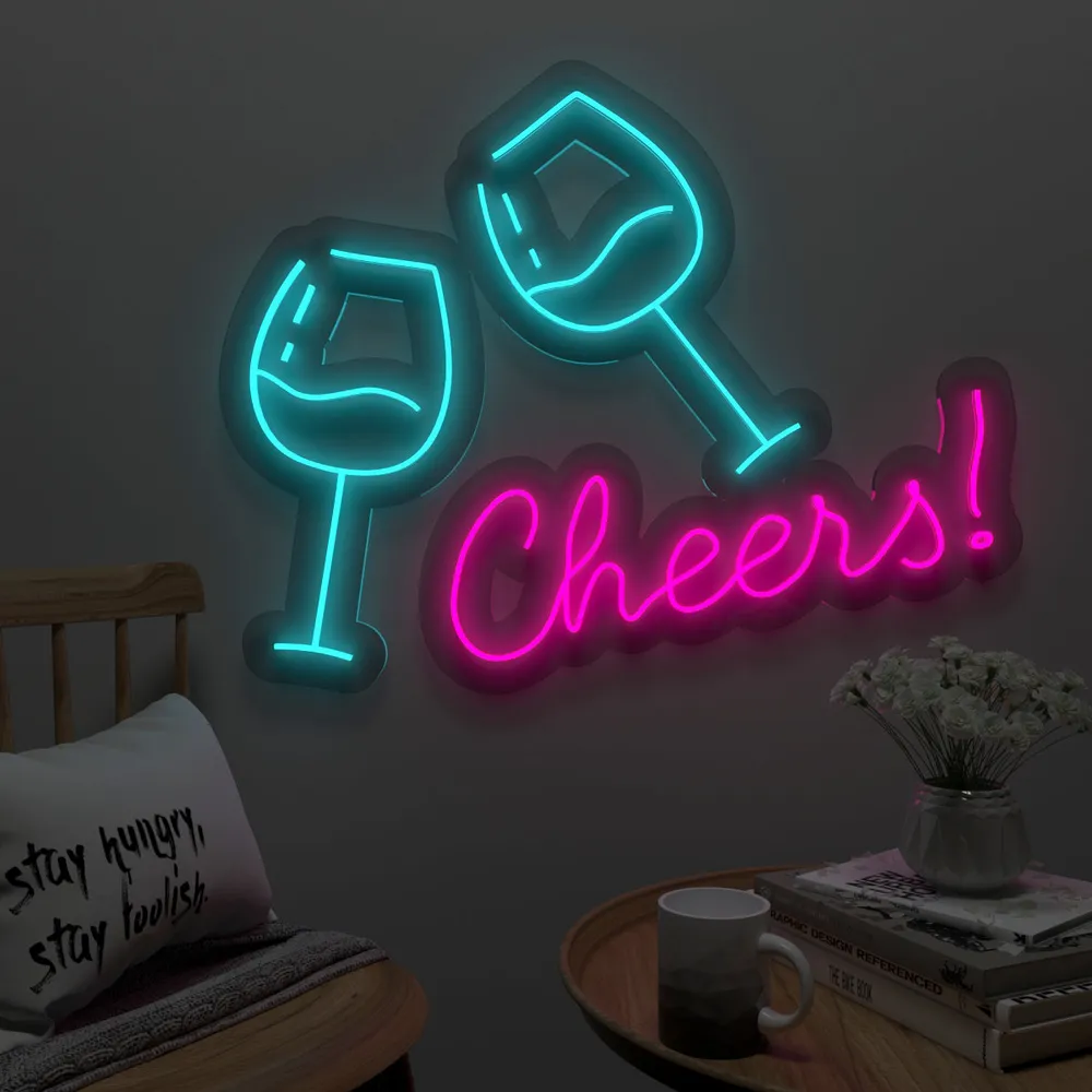"Cheers" Wine Glass Neon LED Light
