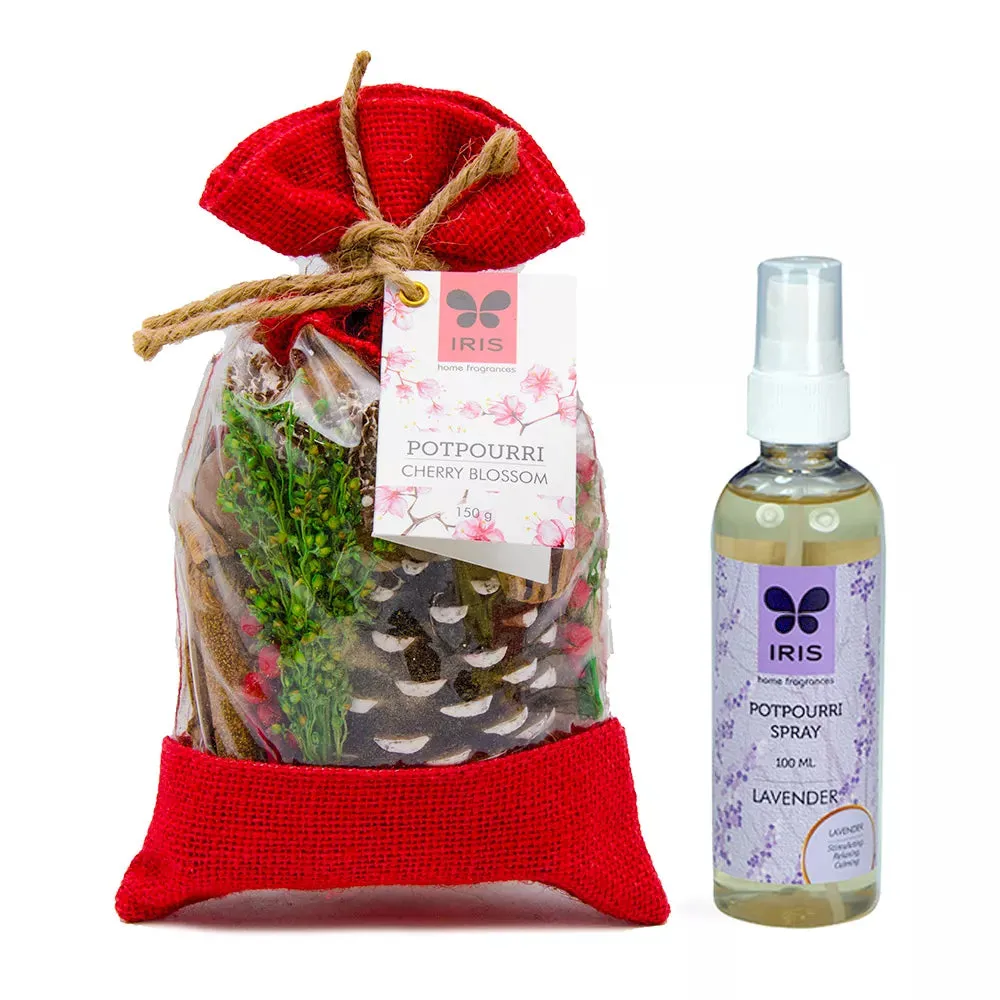 Cherry Blossom Fragrance Potpourri in Jute Bag (150 Gram) with Potpourri Refresher Oil 5ml & Lavender Potpourri Spray (100 ml)