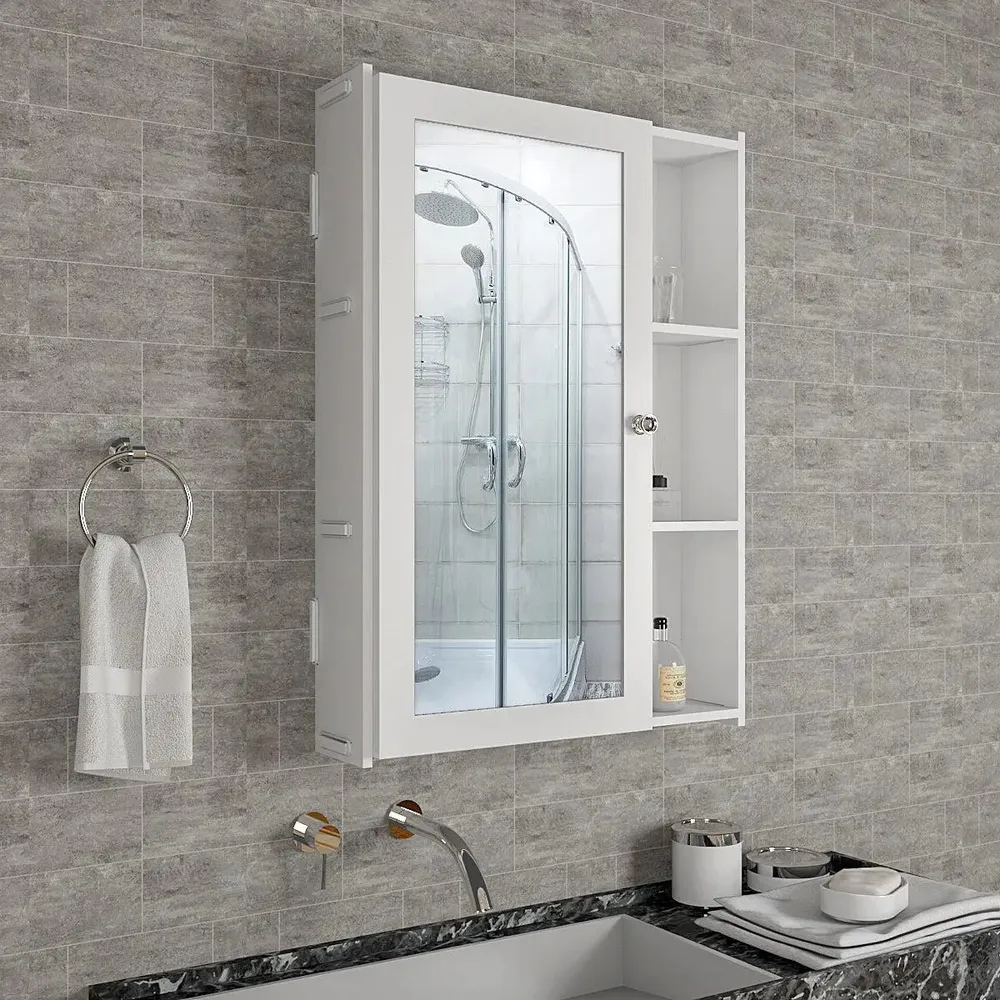Merax Modern Bathroom Wall Cabinet With Mirror - Blue - View #7
