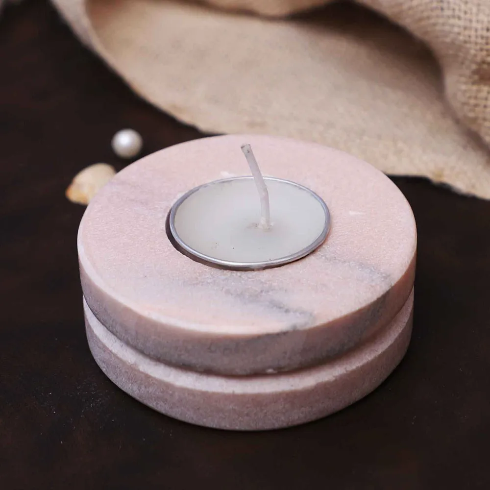 Circular Double Step Pink Marble Tealight Candle Holder