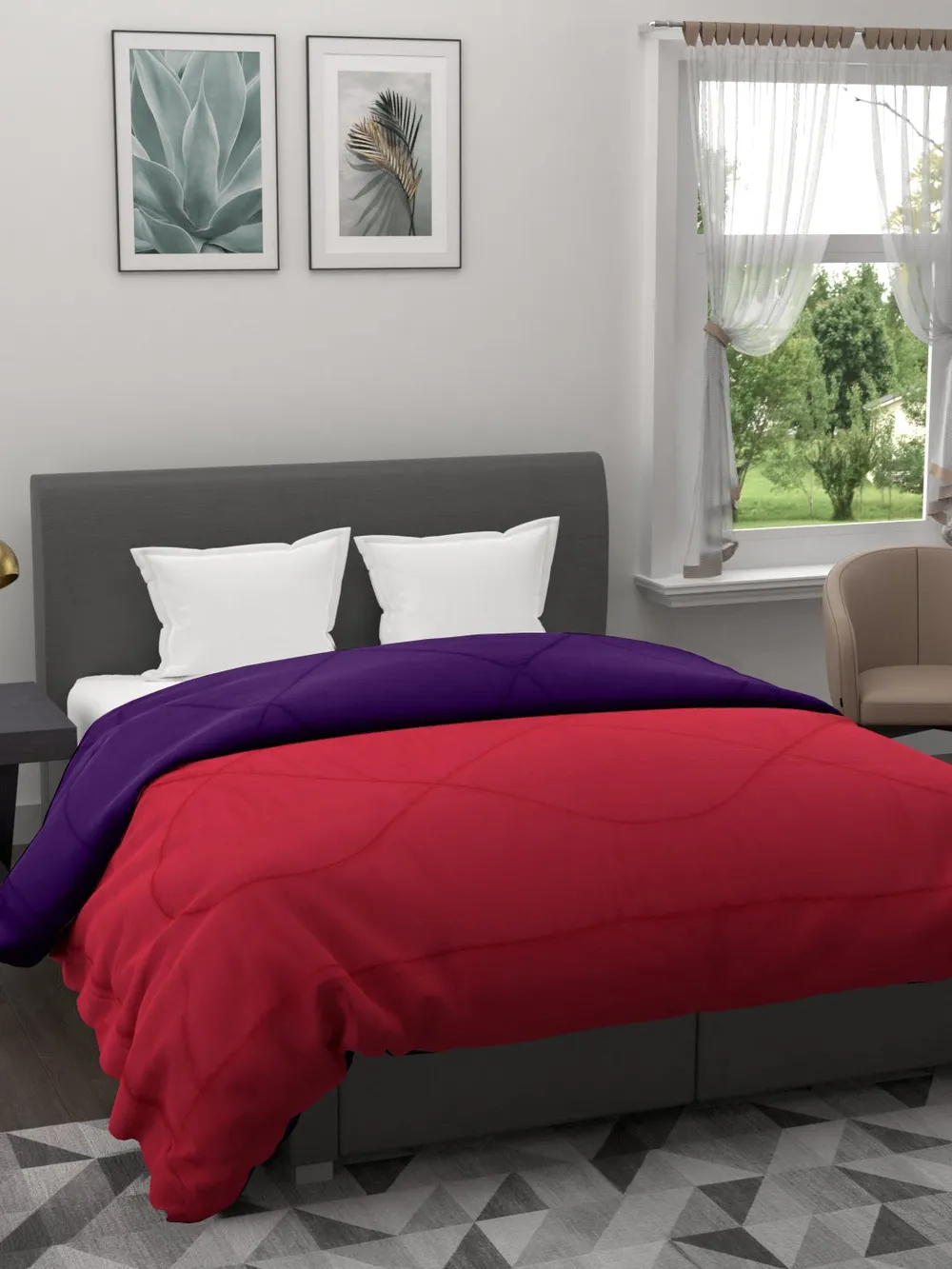 Clasiko Crimson Red & Violet King Size Double Bed Reversible Comforter- 220 GSM