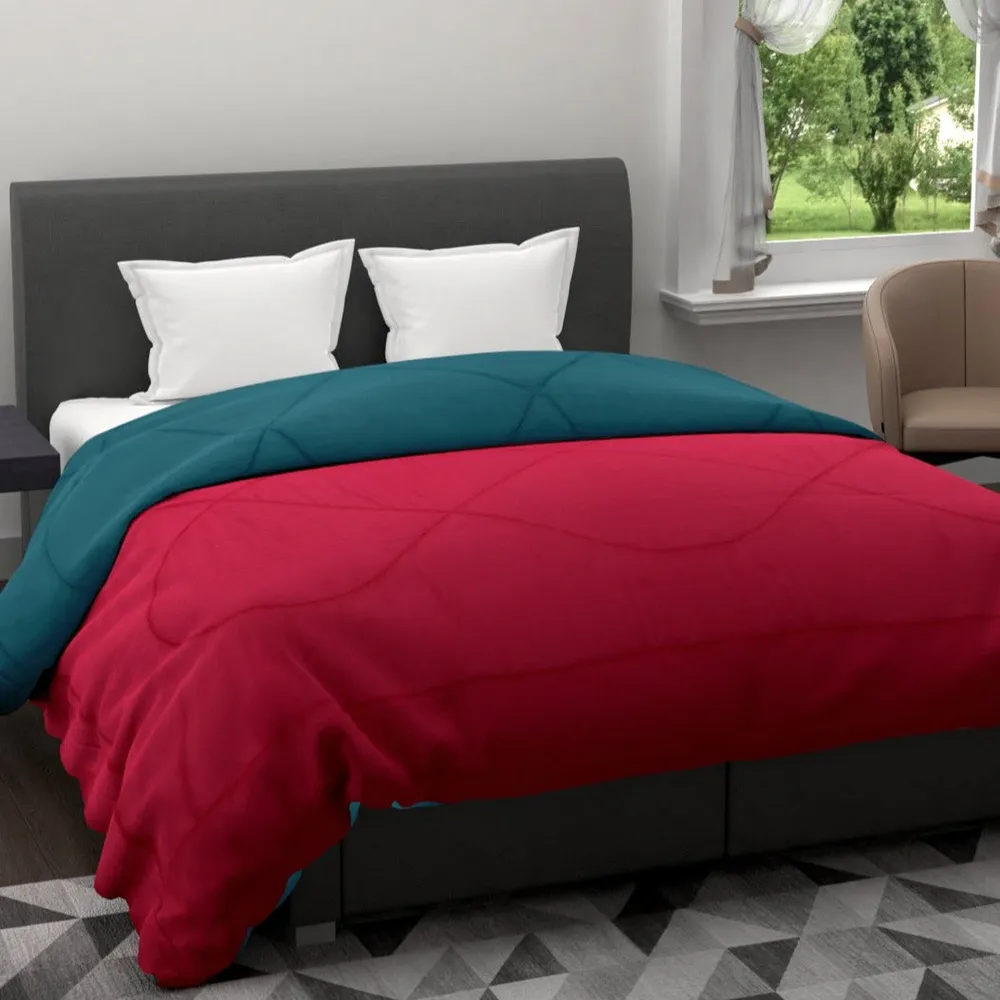 Clasiko Sea Green & Hot Pink King Size Double Bed Reversible Comforter- 220 GSM