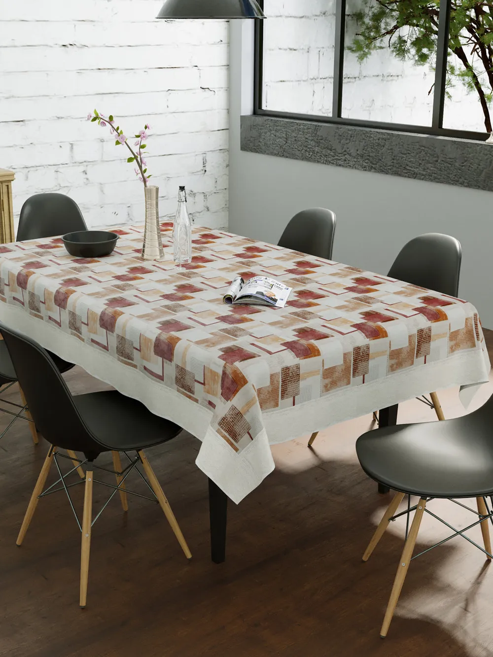 Clasiko Timeless Designer Abstract Brick Red 6-Seater Table Cover