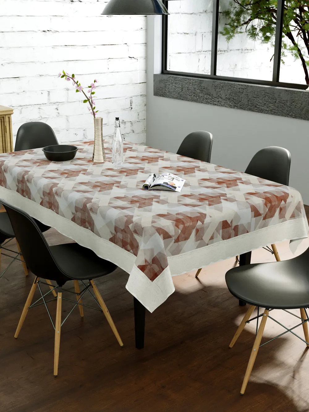 Clasiko Timeless Designer Brown Abstract 6-Seater Table Cover