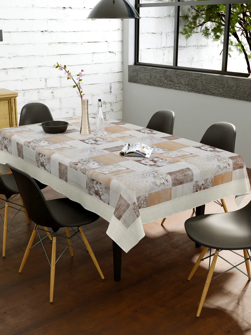 Clasiko Timeless Designer Floral 6-Seater Table Cover Beige & Brown