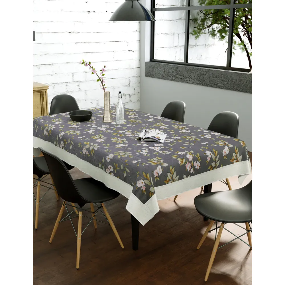 Clasiko Timeless Designer Floral 6-Seater Table Cover Grey & Yellow